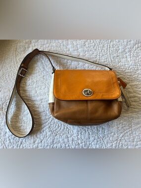 COACH Leather Crossbody Bag in Tan/Orange/White